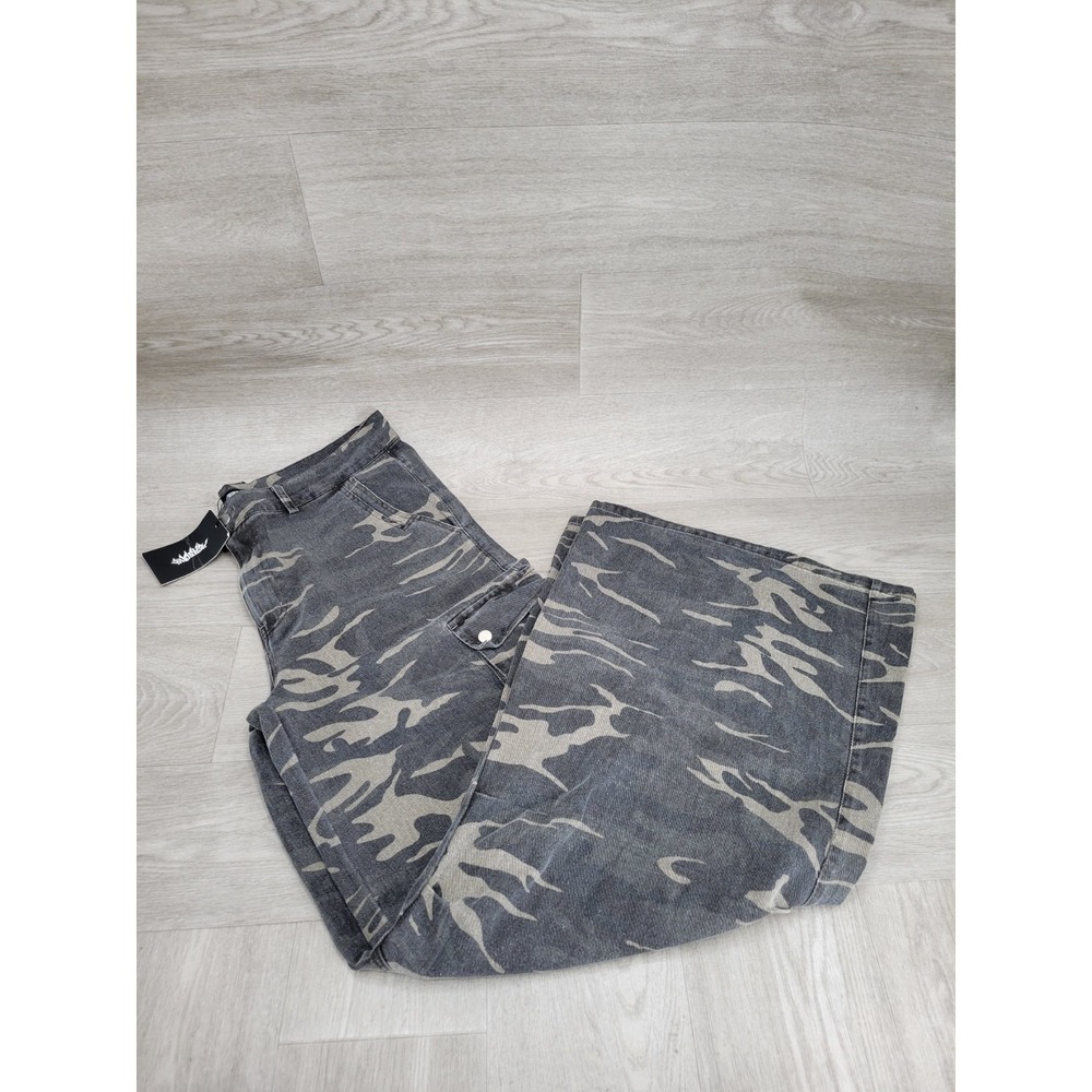 Persona Cyber Goth Jeans Size 38 Camo Flared Y2K Rave Skate Futuristic NWT